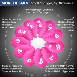 Golf Iron Head Covers Magnetic Neoprene Soft Protection Printed Numbers Value 11 Pcs Set, Golf Headcovers Lightweight Durable for Irons in Blue Black Pink for Men Women (Pink)