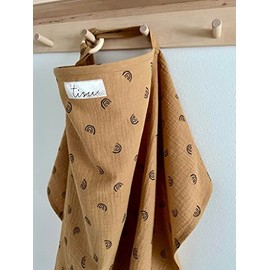 Nursing Cover for Baby Breastfeeding & Pumping | Multi Use Car Seat Stroller Cover | Breathable Soft Organic Muslin Cotton | Breast Feeding Apron & Shaw by TISU (Caramel Brown Rainbow)