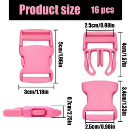 TEAONE Plastic Buckles for Straps, 16 PCS Colorful Quick Side Release Buckles for Paracord, Pet Collar, Belt Strap (2.5cm/0.98in)