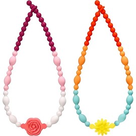 Teething Necklace for Baby, One-Piece Safety Design for Toddler, Chew Necklaces for Sensory Kids Adults with Autism, ADHD, Fidget, Biting, Anxiety - Flower Chew Jewelry Toys for Teething Relief
