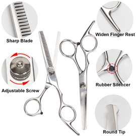 FLYAMAPIRIT Kids Hair Scissors Set Hair Cutting Set Including Thinning Scissors, Modelling Scissors, Thinning Cutting Comb, Hairdressing Cape for Kids Home and Salon