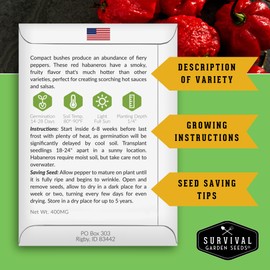 Survival Garden Seeds - Red Habanero Pepper Seed for Planting - 5 Packets with Instructions to Plant and Grow Fiery Red Chili Peppers in Your Home Vegetable Garden - Non-GMO Heirloom Variety