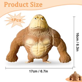 Gorilla Stress Relief Toy, 16 x 17 cm Gorilla Stress Toy, Squishy Monkey Toy, Gorilla Figure for Stress Relief, Figures Stretch Toy, Stress Relief Toys for Children and Adults