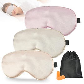 Antifaz para Dormir de 3 Piezas, Mascarilla de Seda para Dormir, 100 de Seda Pura Natural Real, Con Tapón de Oído, Con Correa Ajustable, Bloqueo de...
