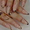 24PCS Medium Almond Press-On Nails – Elegant Gold French Tips