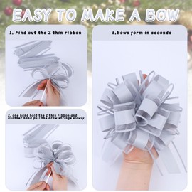 FORBINBO 6Pcs 6inch Pull Bow Gift Wrapping,Pull Bow For Gift Basket, Gift Bag Box Wrapping Decor, Valentines Day, Birthday, Anniversary, Wedding, Flower Packaging (Gray)