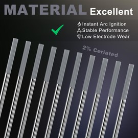 WelderElite TIG Welding Tungsten Electrode 10 Pack 1/16" × 7" (Gray - 2% Ceriated, WC20/EWCe-2) for AC/DC TIG Welding