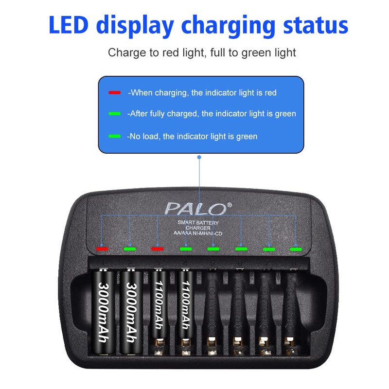 Rechargeable AA and AAA Batteries with Charger, 8 Pack aa