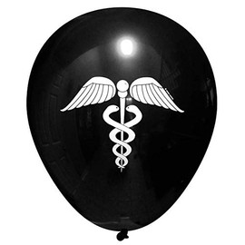 Doctor/Nurse/Medical Caduceus Latex Party Balloons (16 pcs) by Nerdy Words (Black)