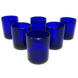 Hand Blown Mexican Drinking Glasses - Set of 6 Cobalt Tumbler Glasses (10 oz each)
