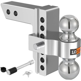 LOCAME Adjustable Trailer Hitch, Fits 2-Inch Receiver, 6-Inch Drop/Rise Aluminum Drop Hitch,12,500 LBS GTW-Tow Hitch for Heavy Duty Truck with Double Stainless Steel Locks, Silver