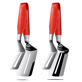 Realand 304 Stainless Steel Grill Clamp Spatula, 2Pcs Anti-Scald Spatula Tongs, Double Sided Fish Spatula Turner Frying Spatula Flipper for Steak Egg Toast Pancake BBQ