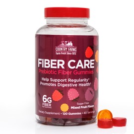 Country Farms Fiber Care Prebiotic Gummies, 6g of Fiber Per Serving, GLP-1 Booster, FOS from Beets, Digestive Health and Bloat, Supports Regularity, Mixed Fruit Flavor, 120 Gummies, 40 Servings