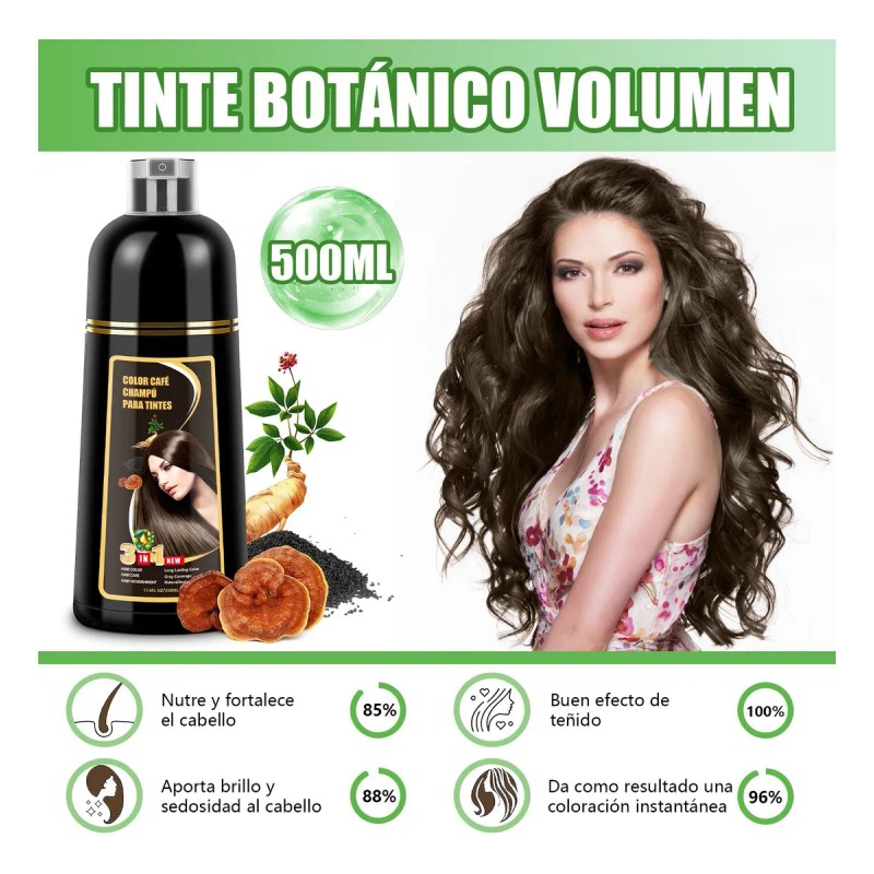 Shampoo Tinte Instantaneo Cubre Canas Extracto Plantas 500ml