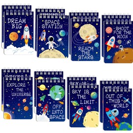 Outer Space Mini Notebook 16 Pack Kids Space Party Favor Galaxy Goodie Bags Solar System Astronaut Science Rocket Planet Small Spiral Pocket Notepads for Boys Girls Space Theme Birthday Party Supplies
