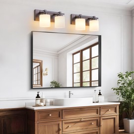 BrkNit 2 Light Modern Bathroom Light Fixtures Over Mirror, Bronze Finish Vanity Lights for Bathroom Wall Sconces with Milky White Glass Shades, E26 Socket (Bulbs Not Included)