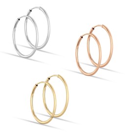LeCalla 925 Sterling Silver Set of Hoop Earrings Two Tone Diamond-Cut Classic Sleeper Endless Hoops Earring for Women Teen, Sterling Silver, No Gemstone