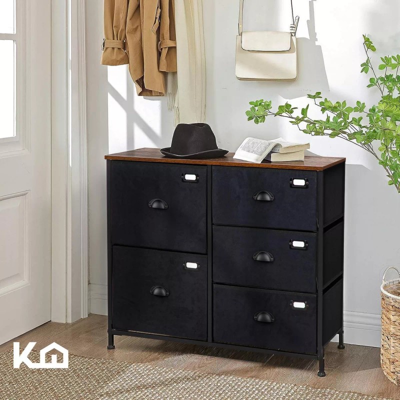 Kingshouse Comoda Cajonera De 5 Cajones Tela Estructura Acero Madera