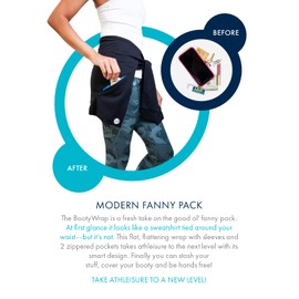 BootyWrap Modern Fanny Pack by Invisibelt - Slimming Wrap for Women with Zipped Pocket Storage To Carry Essentials for Walking, Running, Outdoors (Black, Medium)