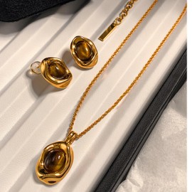 Harmi&Aur Chunky Tiger Eye Stone Stud Earrings for Women Brown Natural healing crystal Hypoallergenic Earring Jewelry Valentine Gift.