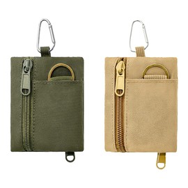 Hsthe Sea 2PCS Outdoor EDC Molle Pouch Wallet,Mini Portable Key Card Case EDC Pouch Bag Coin Purse Hiking Waist Packs With Carabiner