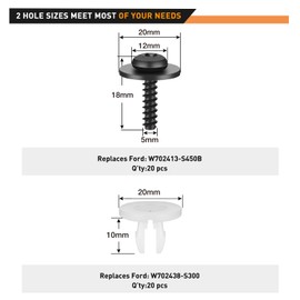 GOOACC 20 Sets License Plate Screw Kit Engine Splash Shield Screws with Nylon Nuts for Undertray Engine Fender Liner Deflector Grille for Ford Escape F-150 Edge Focus Fusion C-Max S-Max Lincoln