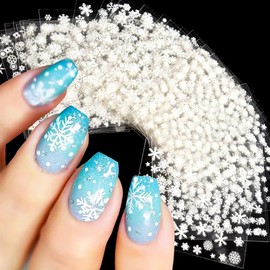 30Sheets Snowflake Nail Art Stickers 3D White Snowflakes Snowmen Santa Claus Elk Snow Design Shiny Decals for Women Girls Holiday DIY Nail Decorations