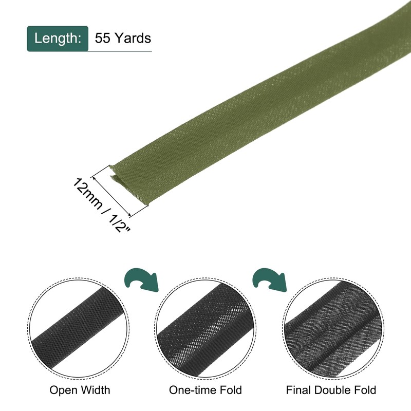 MECCANIXITY 1/2 Inch Double Fold Bias Tape Polyester Continuous Bulk