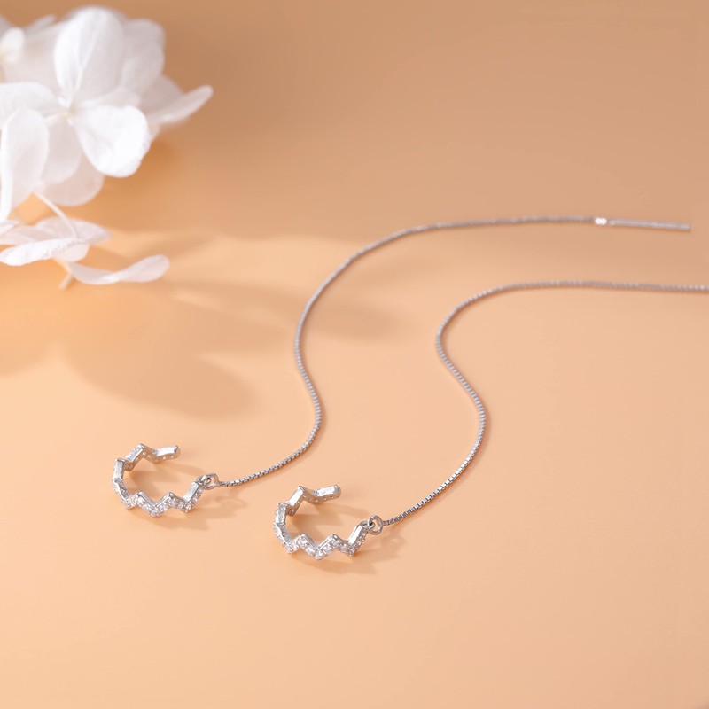 SLUYNZ 925 Sterling Silver Wave Cuff Earrings Wrap Tassel Earrings