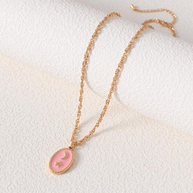 TaYolnFaSo Colorful Enamel Pendant Vintage Necklace for Women 18k Real Gold Plated Rose Flower Moon Star Twist Chain Necklace Enamel Pendant Jewelry Gift for Wife Girlfriend Mother, Stainless Steel,