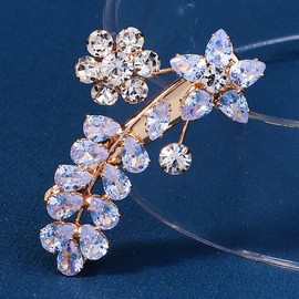 Teyglen Flower Rhinestone Wedding Hair Clips Gold Crystal Hair Barrette Hair Accessories for Bride Sparkly Hairpins Clip for Women Girls Party Prom