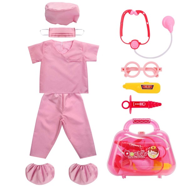 Fedio Kid’s Scrubs Role Play Costume Dress up Set with Medical Toys Kit for Toddler Children