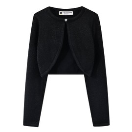 BlackButterfly Kids Long Sleeve Sparkle Cardigan Childrens Girls Bolero Shrug (Black, 13-14 Years)