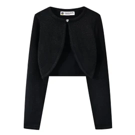 BlackButterfly Kids Long Sleeve Sparkle Cardigan Childrens Girls Bolero Shrug (Black, 13-14 Years)