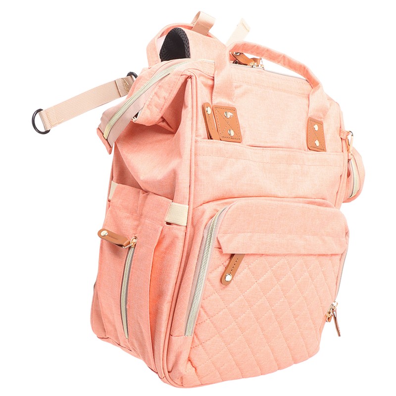 Pink Diaper Bag Backpack Multi Compartment Waterproof Large Capacity Travel