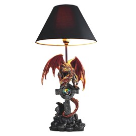 ICE ARMOR 24.5" Fantasy Collectible Dragon Statue Table Lamp Wrap Around Cross with Fabric Light Shade for Gothic and Medieval Décor (71791Red)