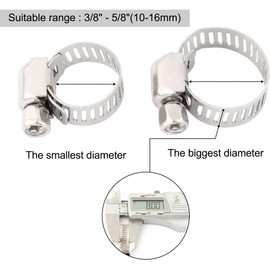 10 Pcs Silver 3/8 Hose Clamps Stainless Steel, Adjustable Worm Gear for 3/8-5/8 Heater Hose Radiator Hose Fuel Line Clamps, Must-Have Car Tools (3/8-5/8)