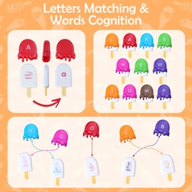 USATDD ABC Alphabet Learning Toys Letters Animal Matching Toy Ice Cream Alphabet Uppercase Lowercase Color Sorting Activity Educational Montessori Toys Back to School for Kids Ages 3+