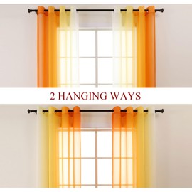 L.Z.E Orange and White Voile Curtains for Living Room Orange Ombre Sheer Curtains & Drapes for Bedroom Kitchen Bay Windows Transparent 175 cm Short Colour Gradient with Eyelet (55 Wide x 70 Drop)