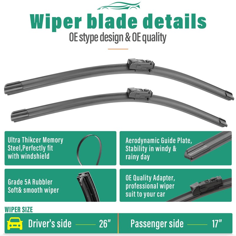 26" 17" 12" Windshield Wiper Blades Replacement for Honda HRV