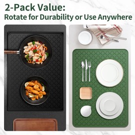 Epinovo Stove Top Cover for Electric Stove 2 Pack, Silicone Stove Mat for Glass Top Stove, 28×20 Inches Heat Resistant Glass Cooktop Protector, Gray + Dark Green