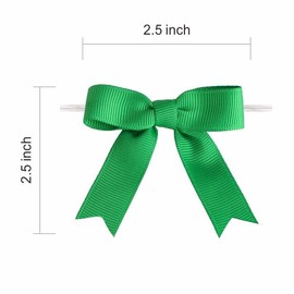 Meseey 50 Pcs 2.5 Inches Twist Tie Grosgrain Ribbon Bows Pretied Premade Craft Bows for Treat Bags Gift Wrapping Basket Wedding Baby Shower Brithday Christmas Party (2.5", Emerald Green)