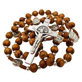 TALISMAN4U Olive Wood Rosary Beads Catholic Necklace St Saint Benedict Medal Crucifix Jerusalem Cross Gift Box