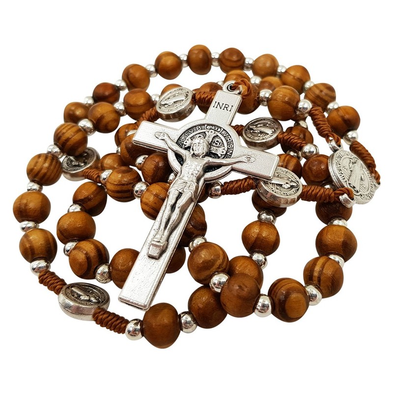 TALISMAN4U Olive Wood Rosary Beads Catholic Necklace St Saint Benedict