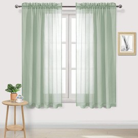 DWCN Sheer Curtains 72 Inches Long, Light Filtering Voile Rod Pocket Drapes Elegant and Breathable for Living Room,Bedroom,Semi Transparent Window Treatments,2 Panels, W52 x L72, Bean Green