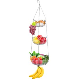 Simple Houseware Modern 3-Tier Hanging Fruit Basket, Chrome