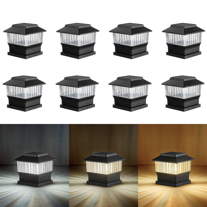 MOON-DE-AGE 8 Pack Fence Post Solar Lights Outdoor, 3 Modes