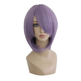 VOCOSTE Human Hair Wigs for Women 14 Inch Purple Wig with Wig Cap Shoulder Length Hair
