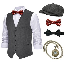 Itdespln 1920s Mens Costume Gatsby Cosplay Roaring 20s Gangster Accessories Set(S,Z3529BK)