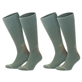 GoWith 2 Pair Unisex Merino Wool Compression Socks, 15-20 mmHg Thermal Travel Cushioned Knee-High Socks for Men & Women, Green-Beige, Medium, Model: 3591